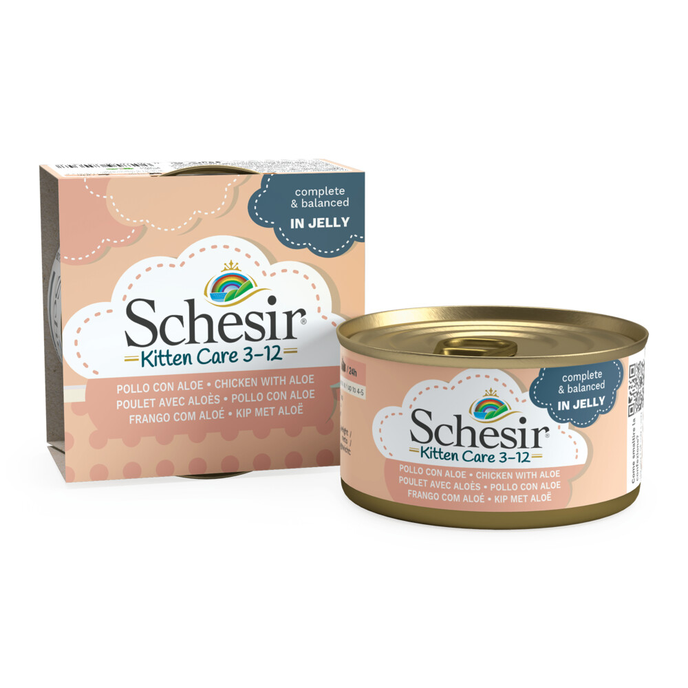 14x Schesir Kattenvoer Kitten 3-12Kip - Aloe in Gelei85 gr