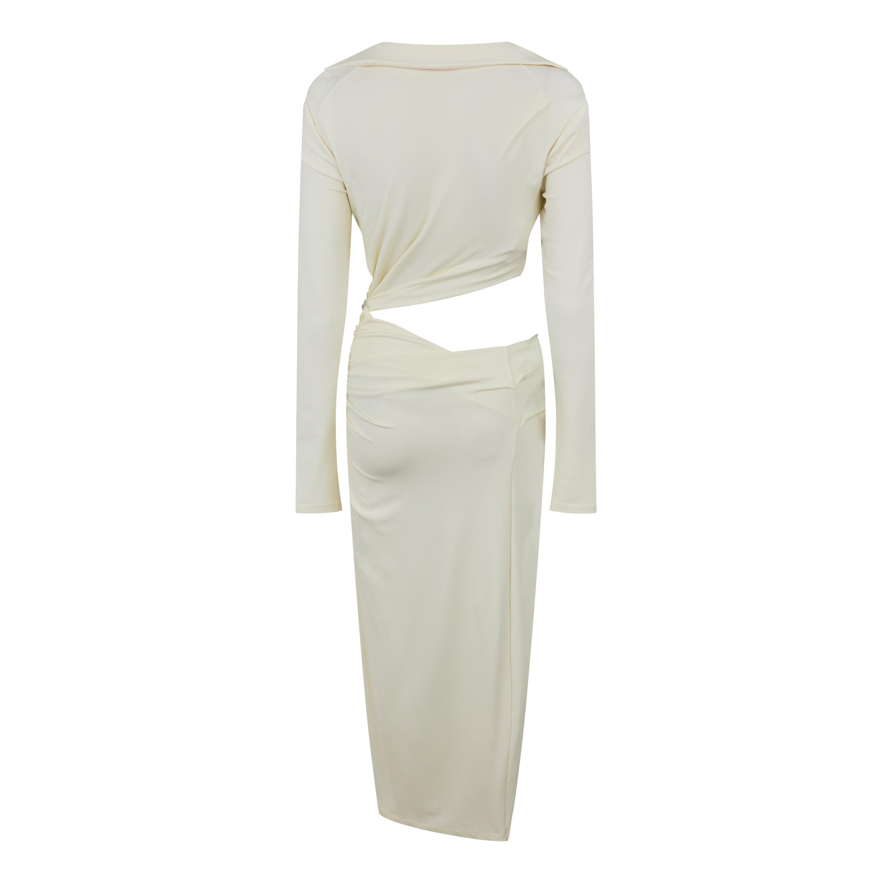 Off White Vi Crepe Draped Midi Dress