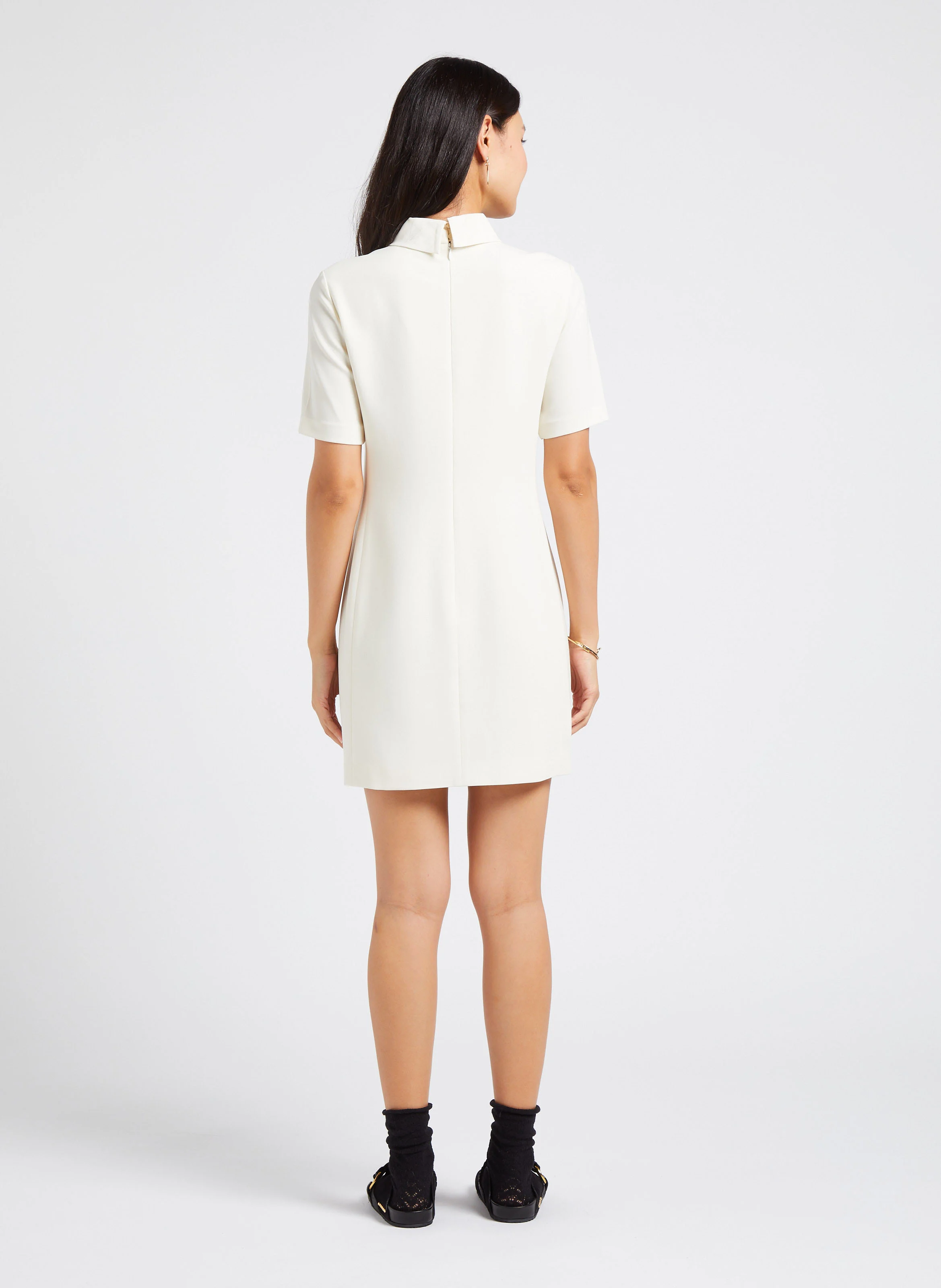 Robe courte droite col montant| Beige
