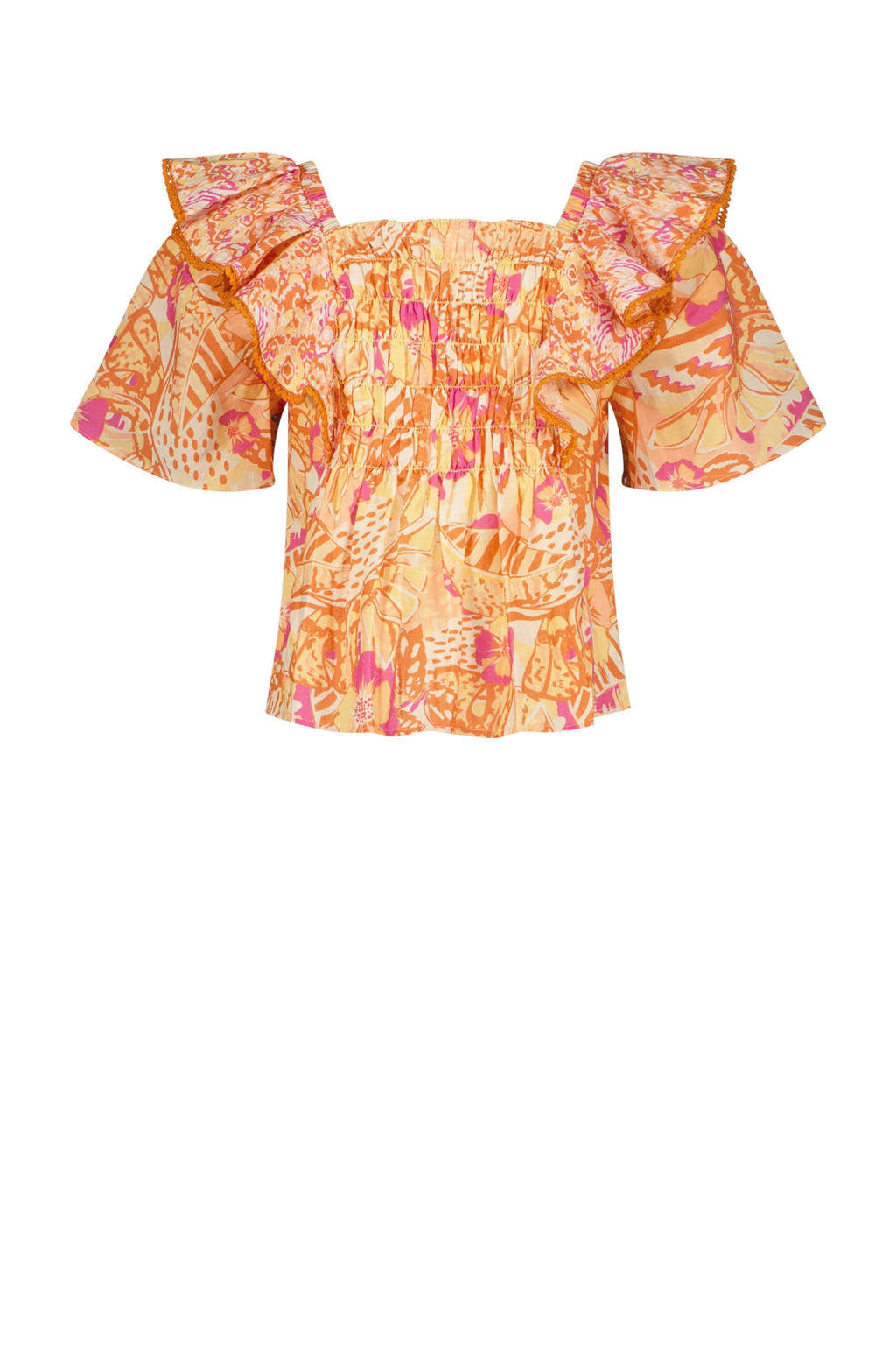 Vingino top Lorance met all over print oranje/roze/geel