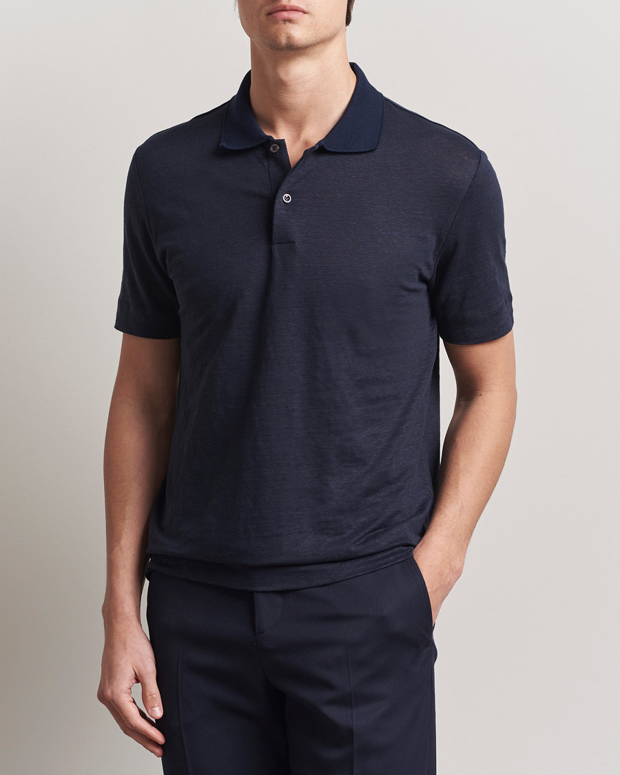 BOSS CAMEL Perry Linen Polo Dark Blue