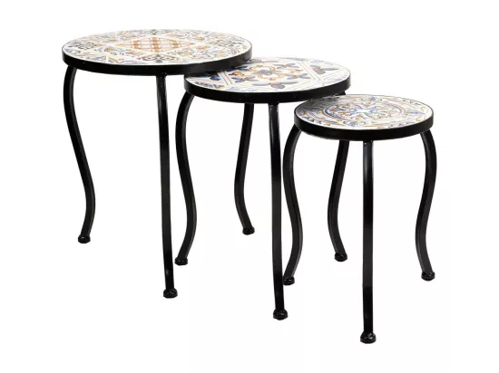 Ensemble de 3 supports en mosaïque et métal noirs