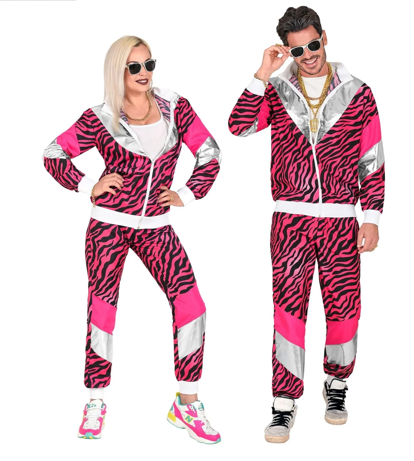 Neon 80S Trainingspak Fout Roze Tijgerprint