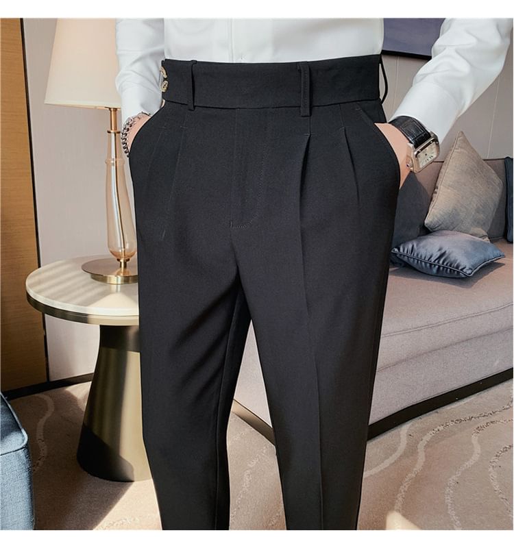 Blueforce - Mid Rise Plain Cropped Tapered Dress Pants