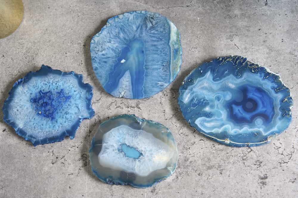 4er Set Untersetzer für Gläser COASTER 10cm blau Edelstein Achat Quarz handmade