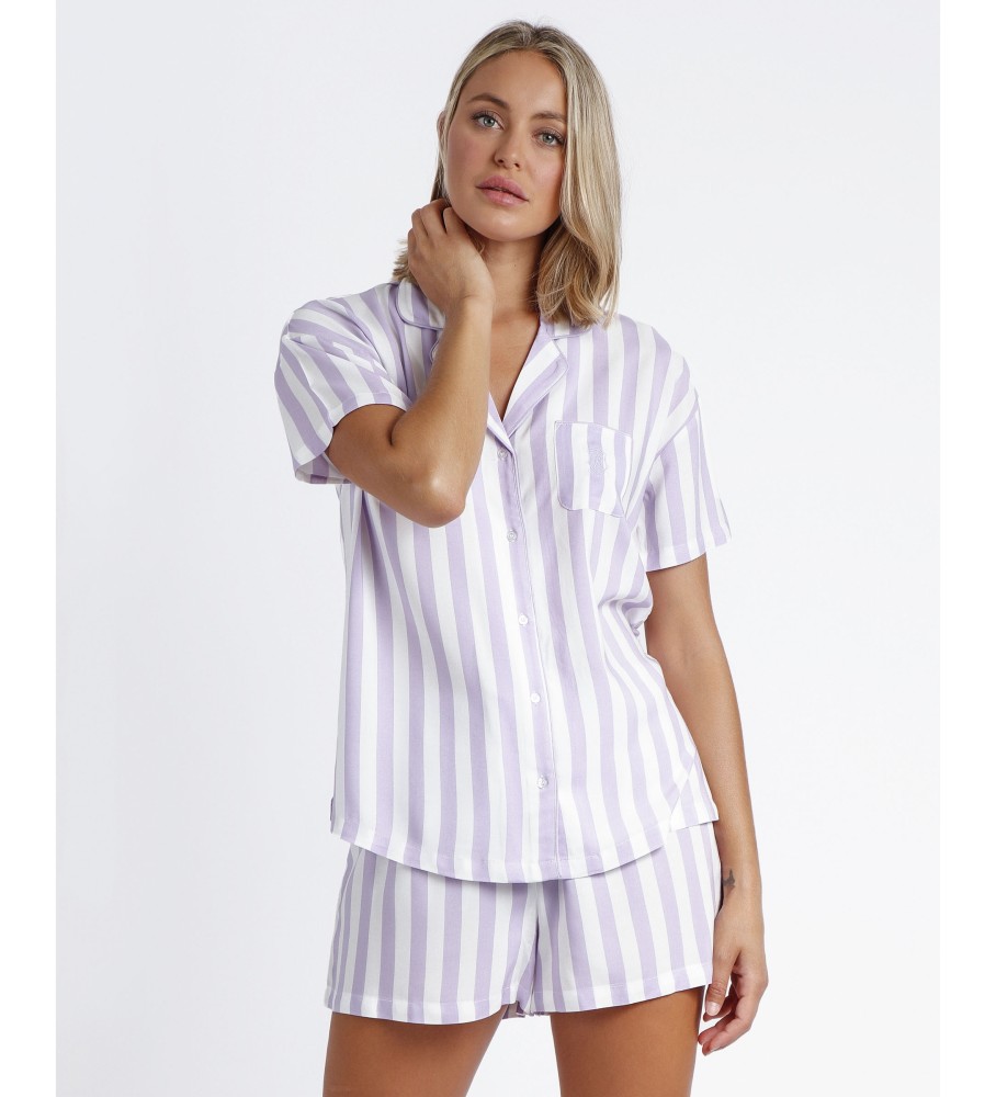 Pijama aberto Admas com listras clássicas lilás