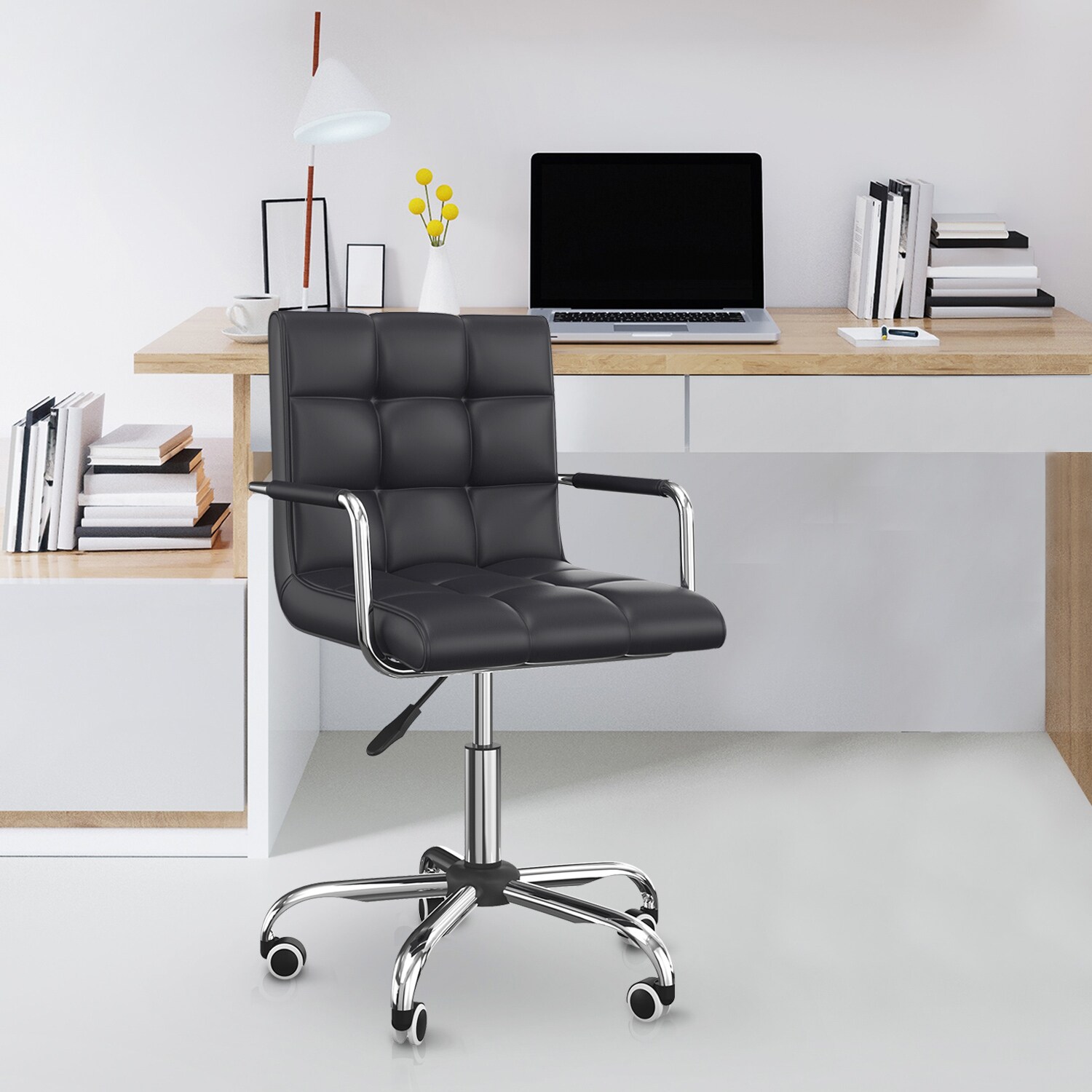 HOMCOM Bürostuhl mit Rollen schwarz B52,5 x T54 x H82-94 cm
