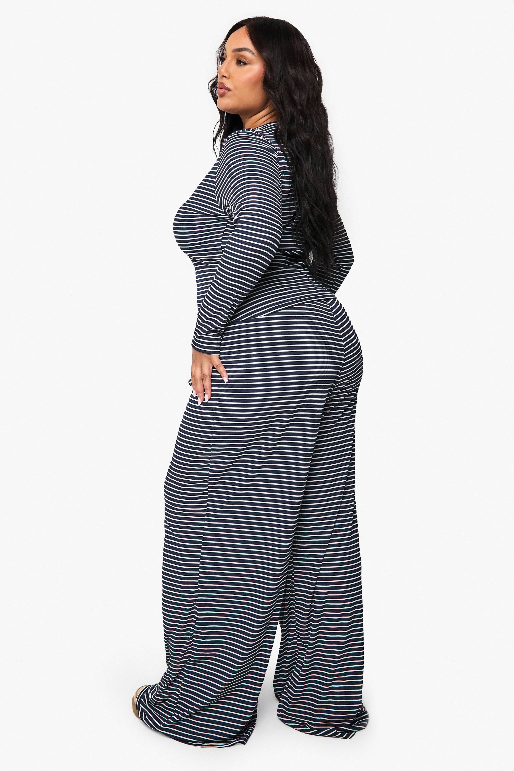 boohoo Plus Pantalon Plus à Taille avec Cordon Simple - Rayé