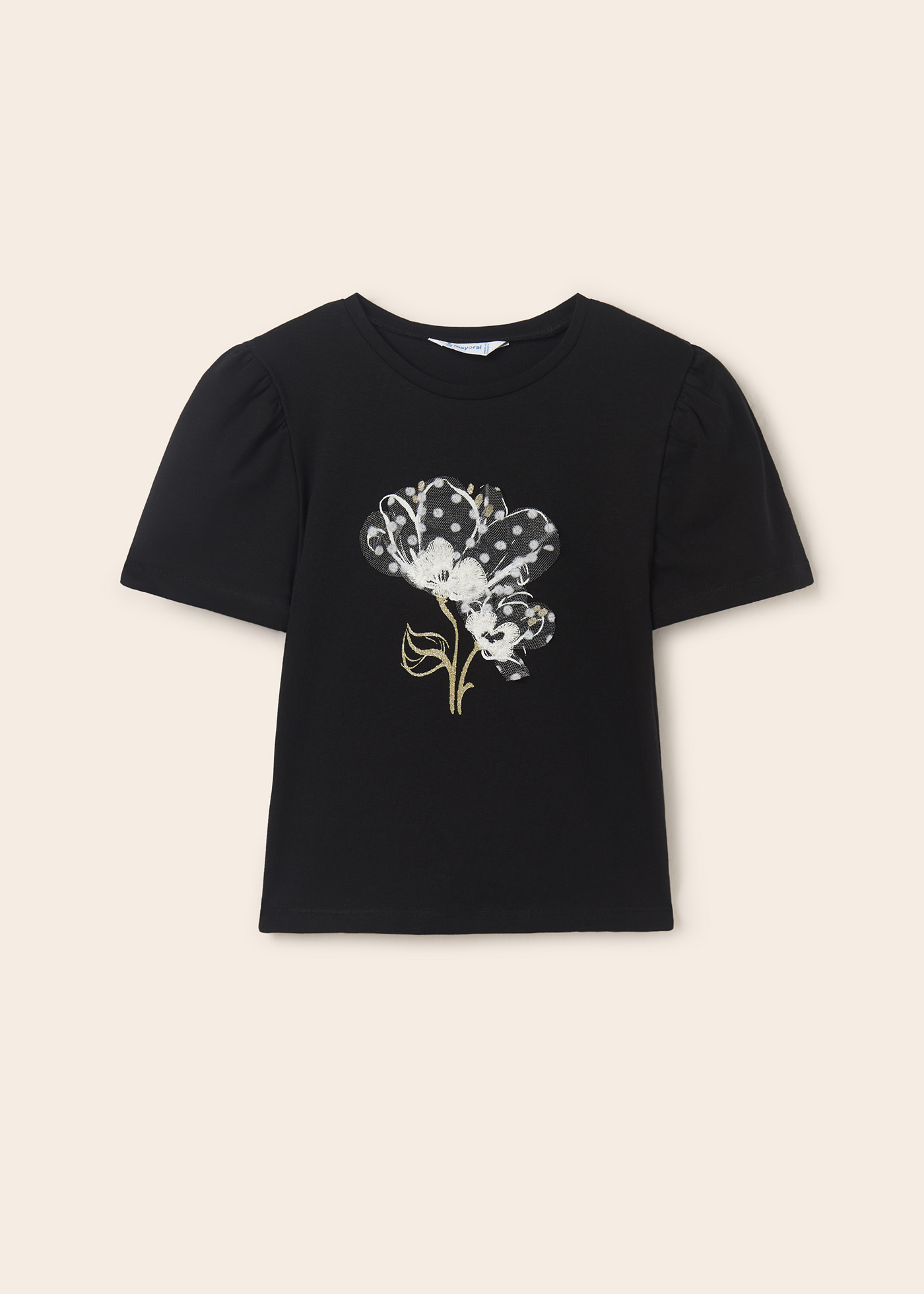 Camiseta de manga curta para meninas, feita de algodão sustentável.