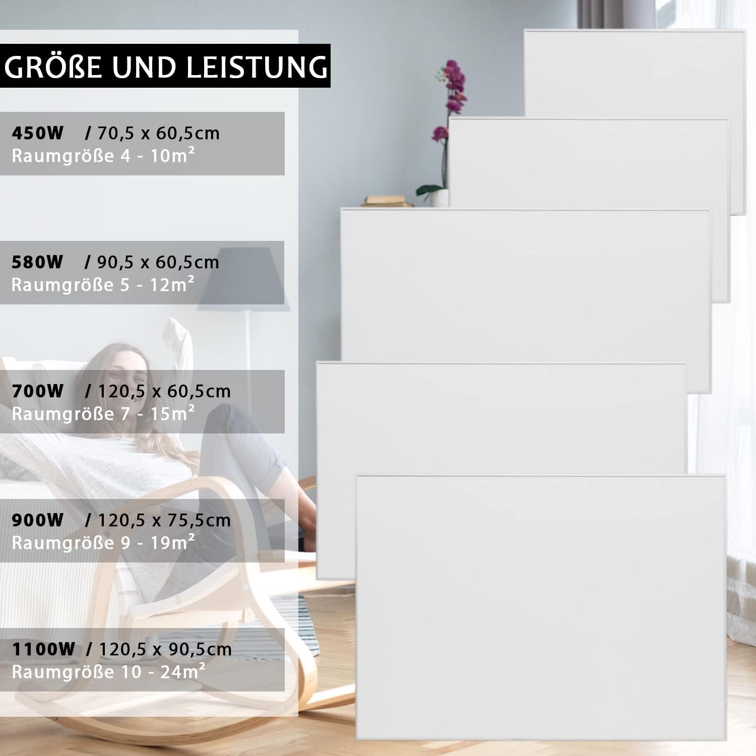Infrarotheizung mit Thermostat | Fernbedienung und App Steuerung | BLANK 1100W (120,5 x 90,5cm) | Infrarotheizkörper Elektroheizung Wandheizung Heizkörper elektrische Heizung Infrarot Heizpaneel