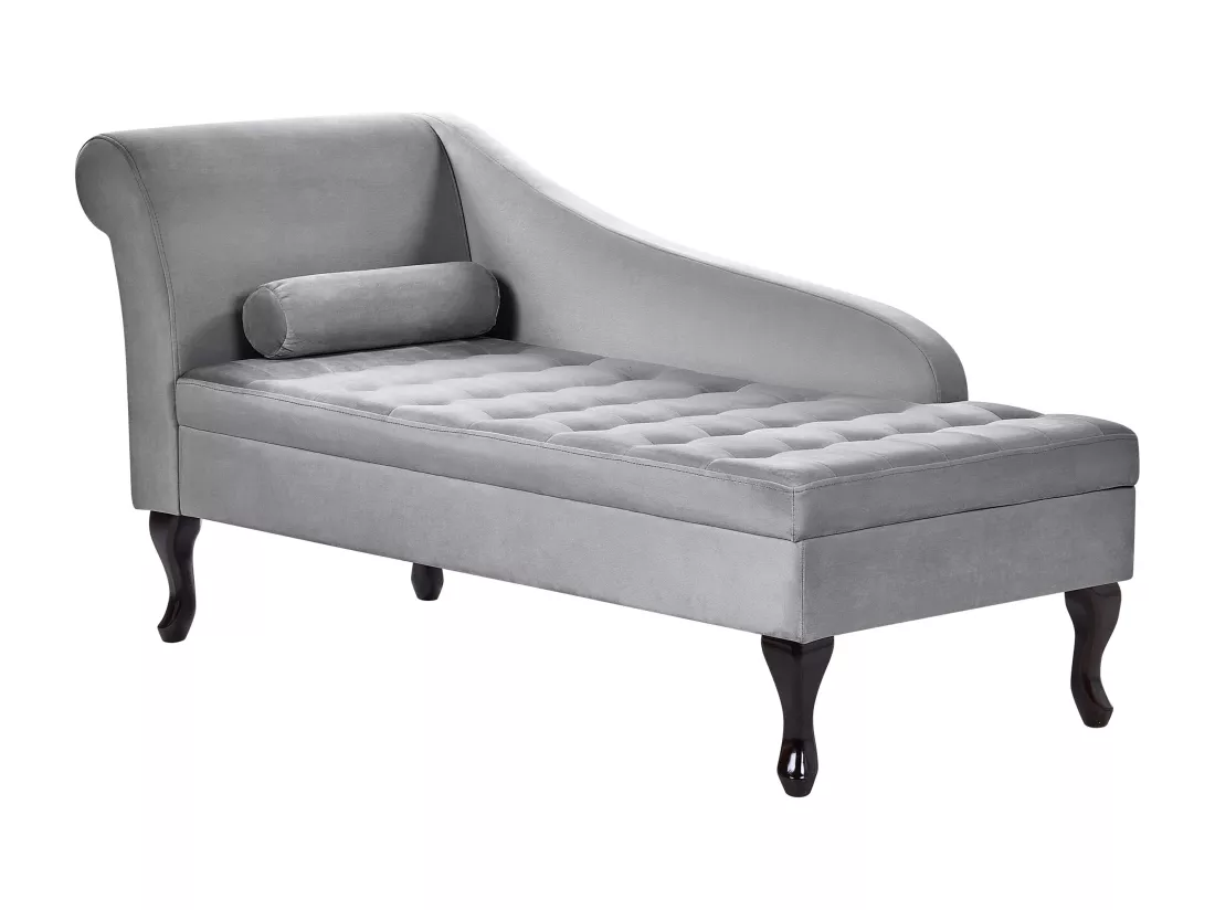 Chaise longue côté droite en velours gris clair avec rangement PESSAC