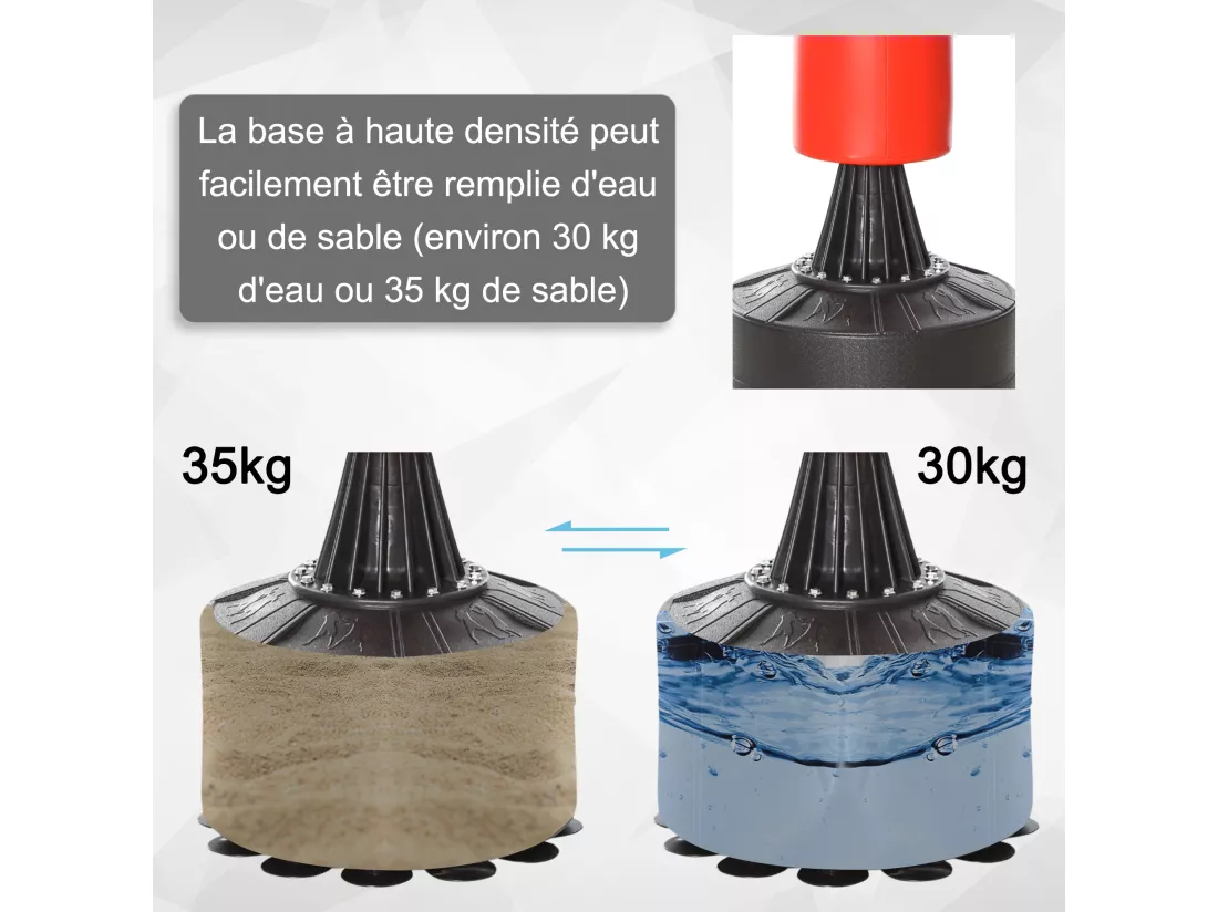 Sac de frappe boxe autoportant punching ball brunier 3 en 1 revêtement synthétique dim. 88L x 48l x 155-205H cm rouge noir
