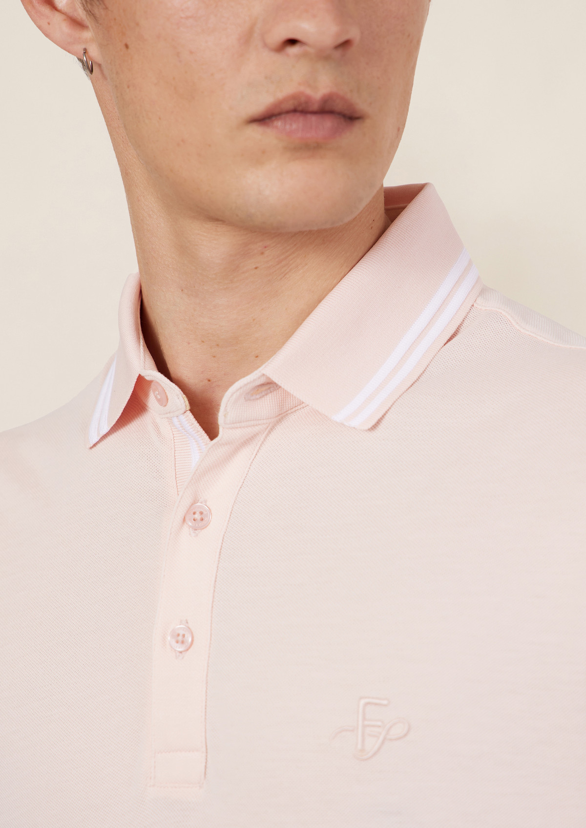 Polo manches courtes Slim en coton uni rose pâle