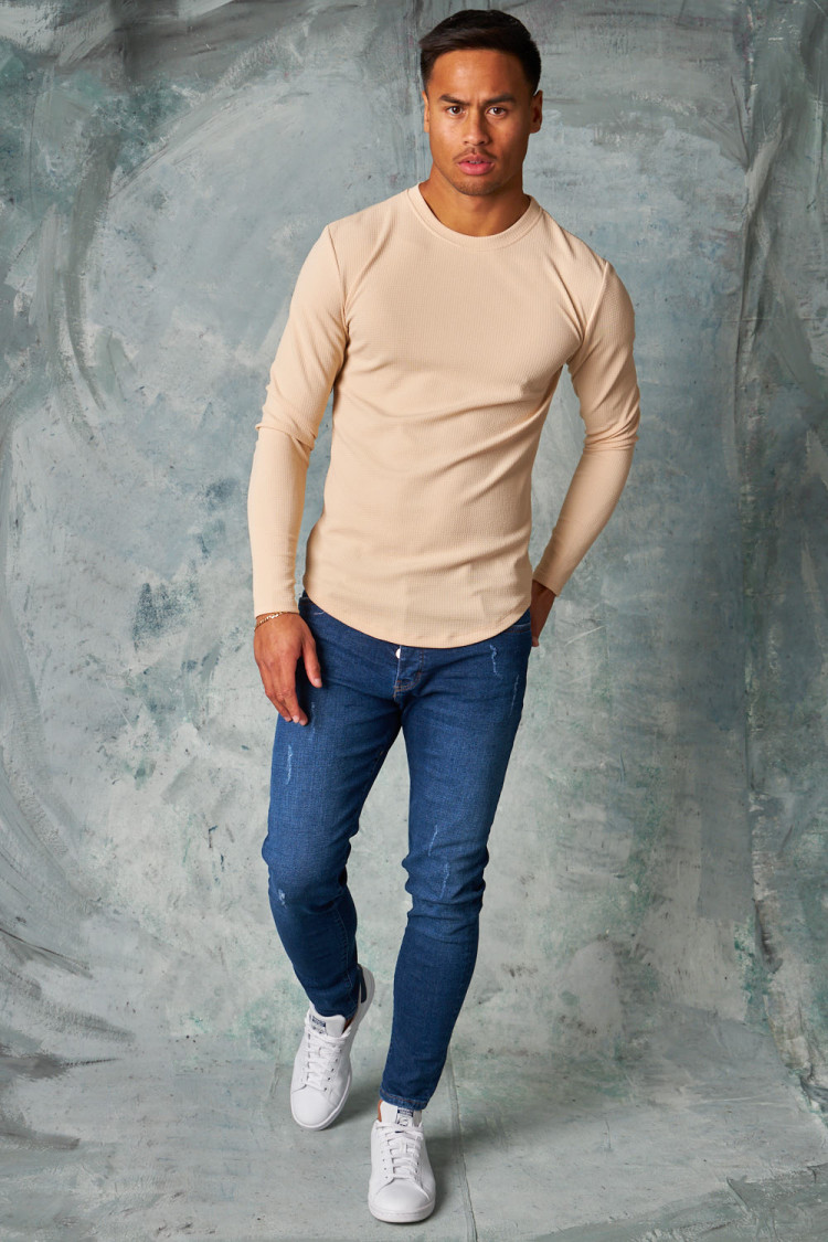 T-shirt manches longues texturé beige