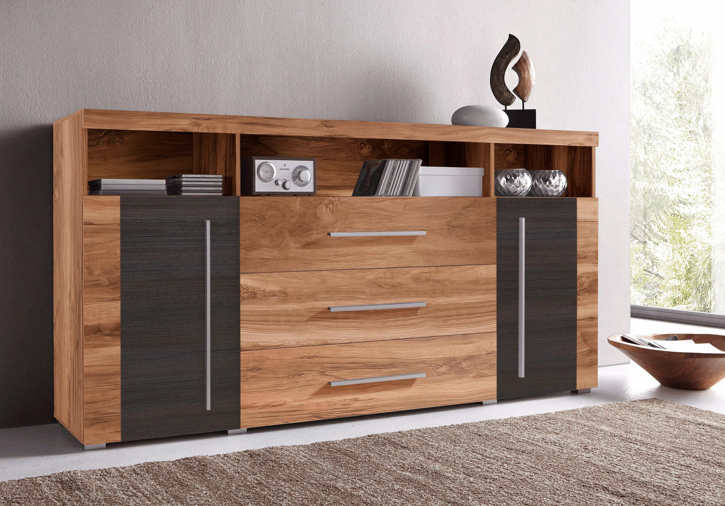 INOSIGN Sideboard »Roger,Breite 182cm, stilvolle Schrank, 2 Holztüren 3 Schubladen« Kommode mit viel Stauraum, Einlegeböden verstellbar