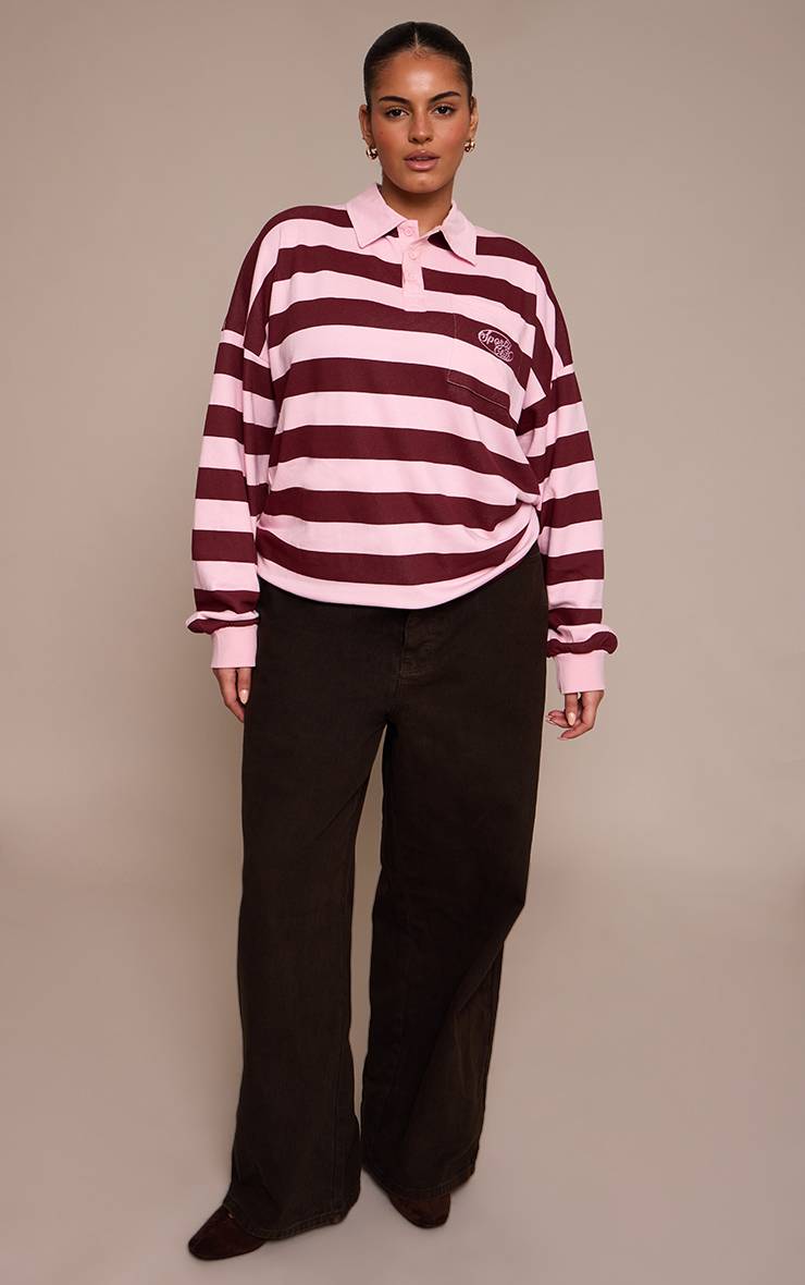 Rouge Bordeaux Polo T-shirt Rayé Sports Club Grande Taille
