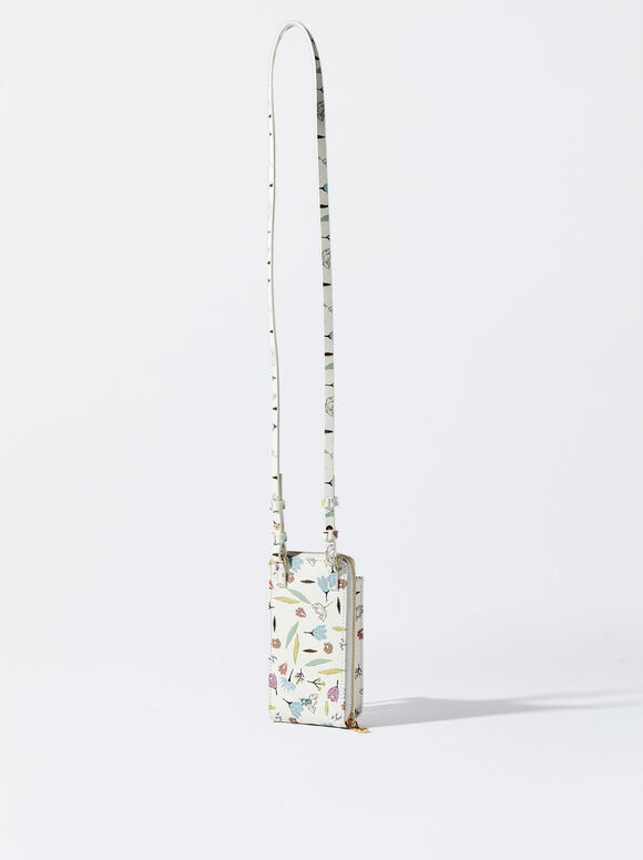 Bolsa para celular com estampa floral - Off-White