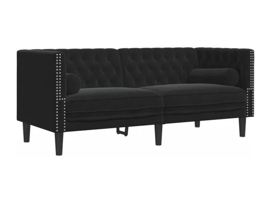 Ensemble de canapé Chesterfield et traversins 2pcs noir velours