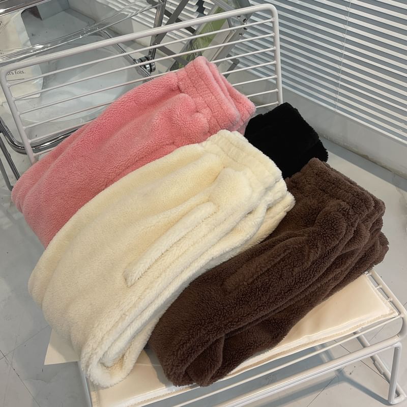 Alhambra - Effen fleece broek met elastische taille en rechte pijpen