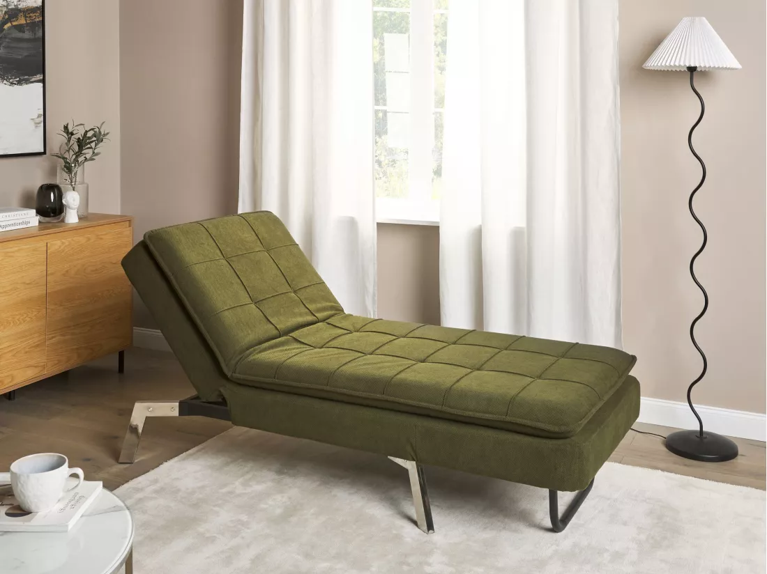 Chaise longue en tissu vert LOIRET