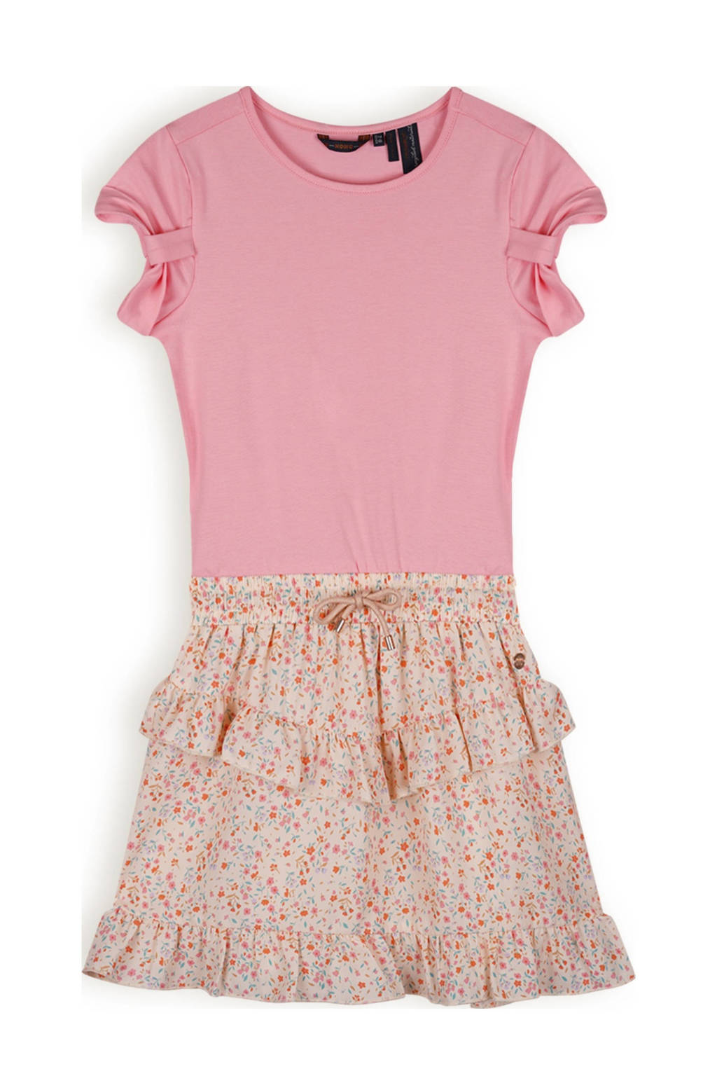 NONO gebloemde jurk Milas roze/ecru/lichtblauw