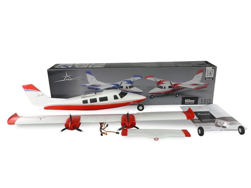 Amewi Motorflugzeug P68 Hochdecker 850 mm Rot, PNP Zweimotoriges Trainer-Flugmodell