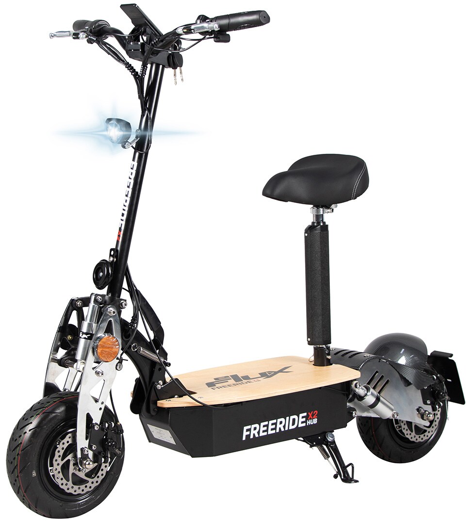 eFlux Freeride X2, E-Scooter mit Straßenzulassung, Hub-Version, Sitz, 2500 Watt, 45 km/h, Easy-Fold (Schwarz)
