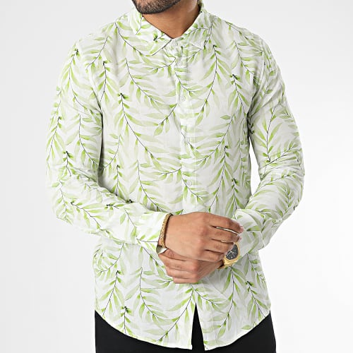 Chemise Manches Longues Blanc Vert