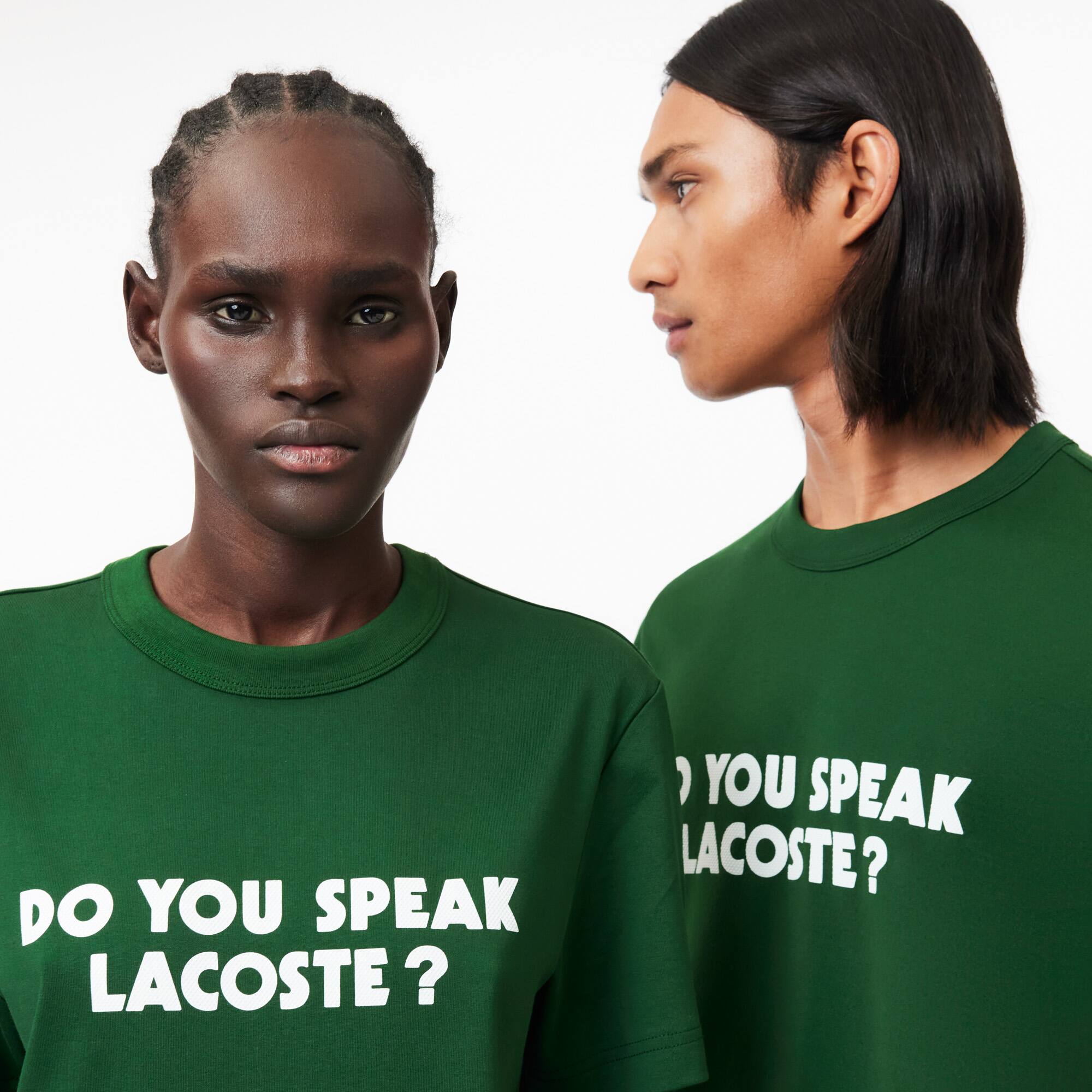 T-Shirt aus Baumwolljersey mit Piqué-Effekt mit Slogan T-Shirts - Grün - Lacoste - Unisex