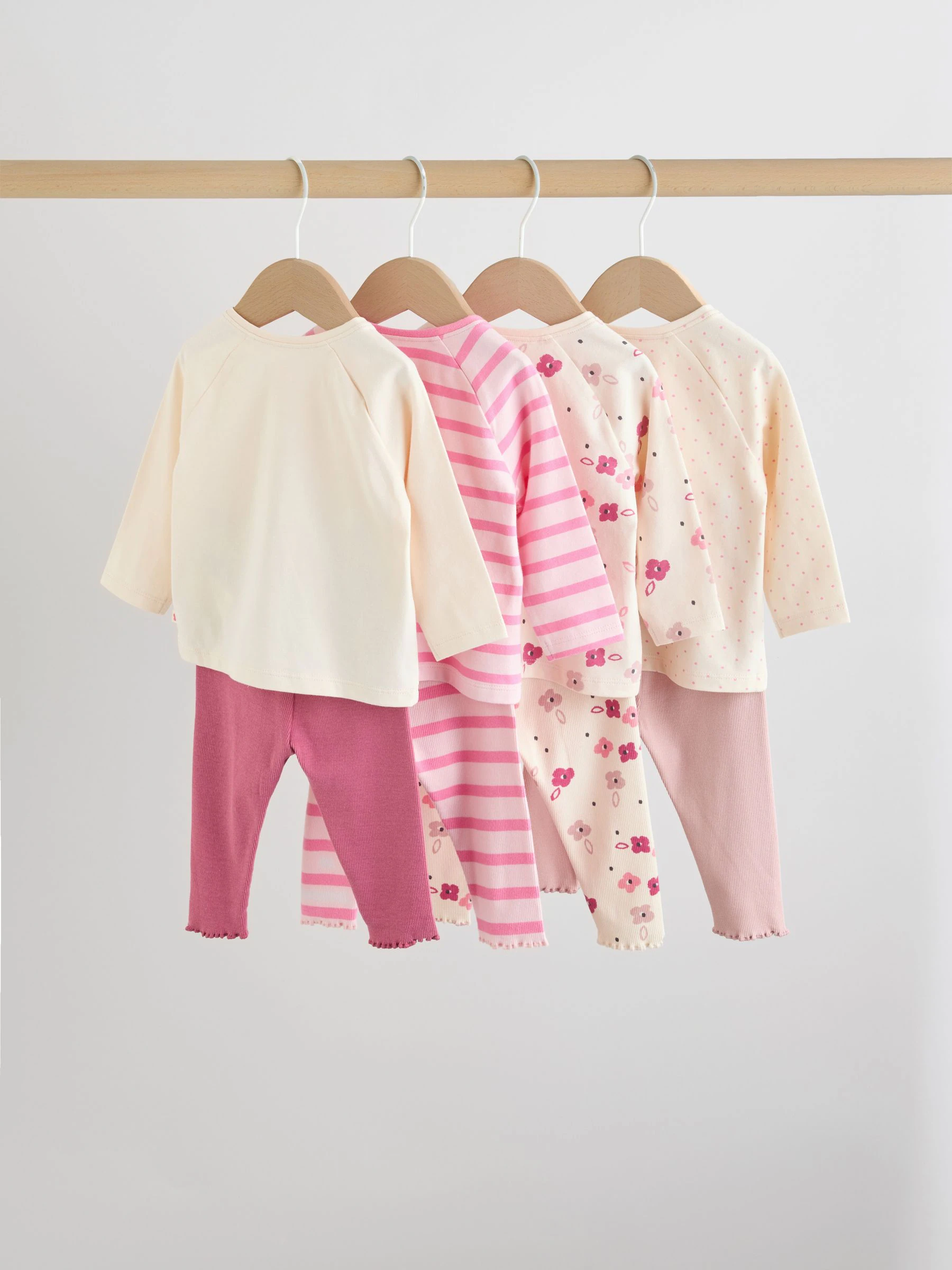 Roze/crème bloem - Baby set van top met Lange mouwen en Leggings 8 Pieces (0mnd -2jr)