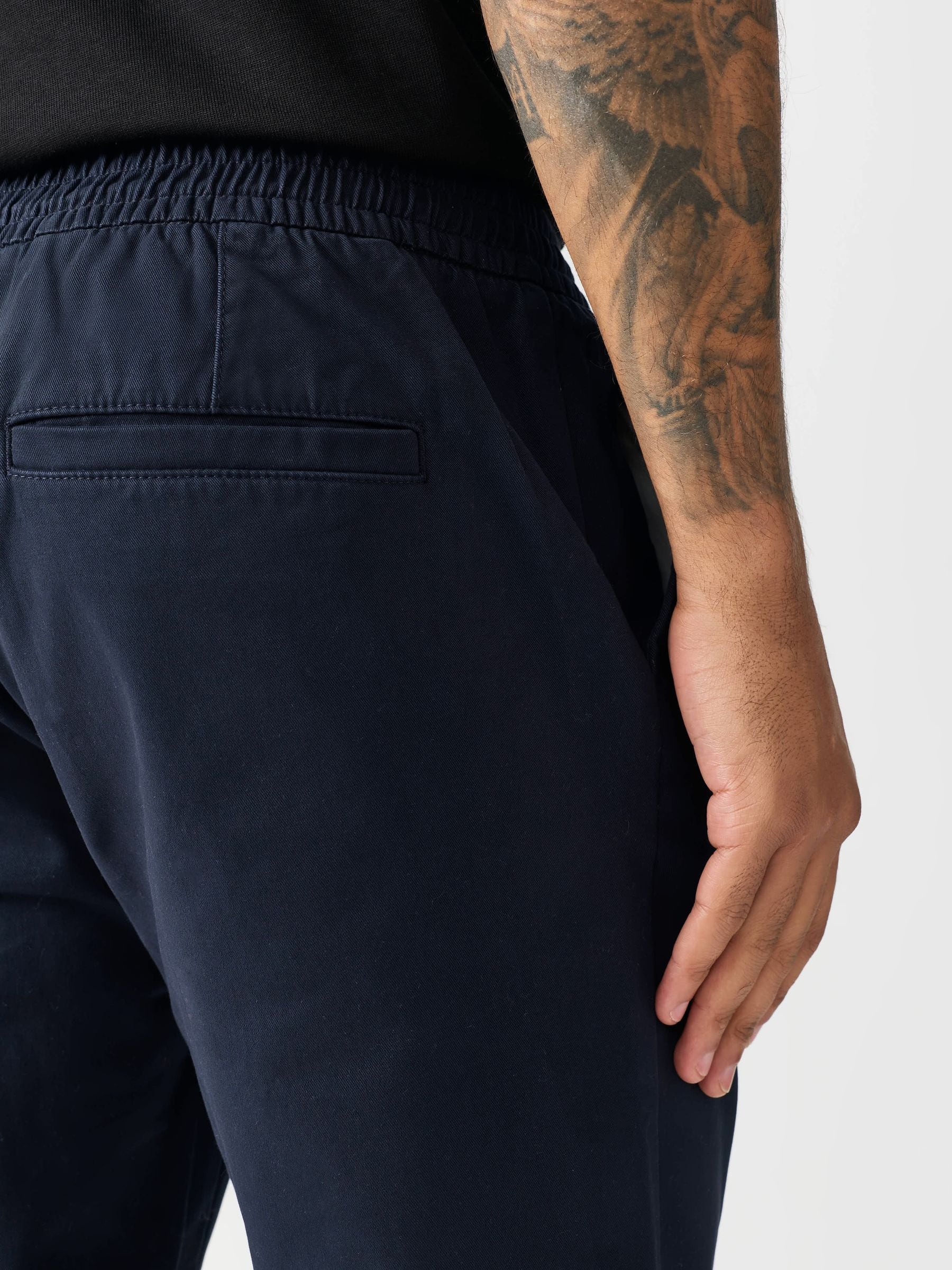 Marineblauw - Slim Fit - Pleated Stretch Chinos Trousers With Elasticated Waist