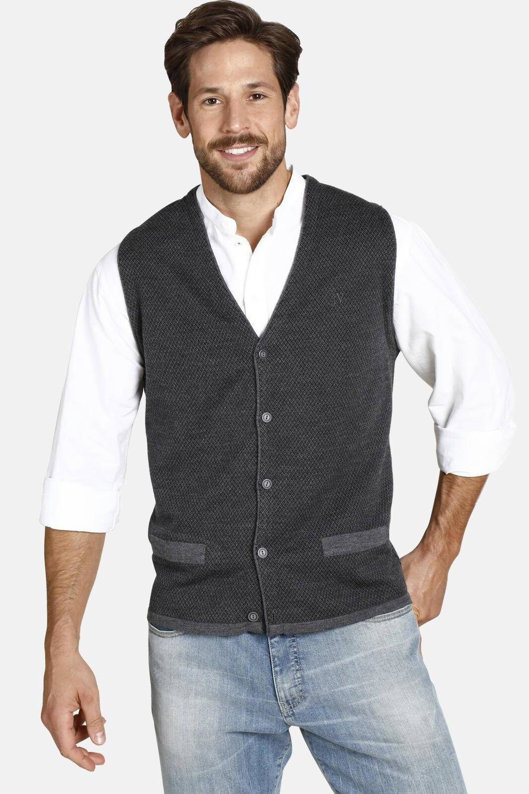 Jan Vanderstorm gebreid gilet TANE Plus Size met wol donkergrijs