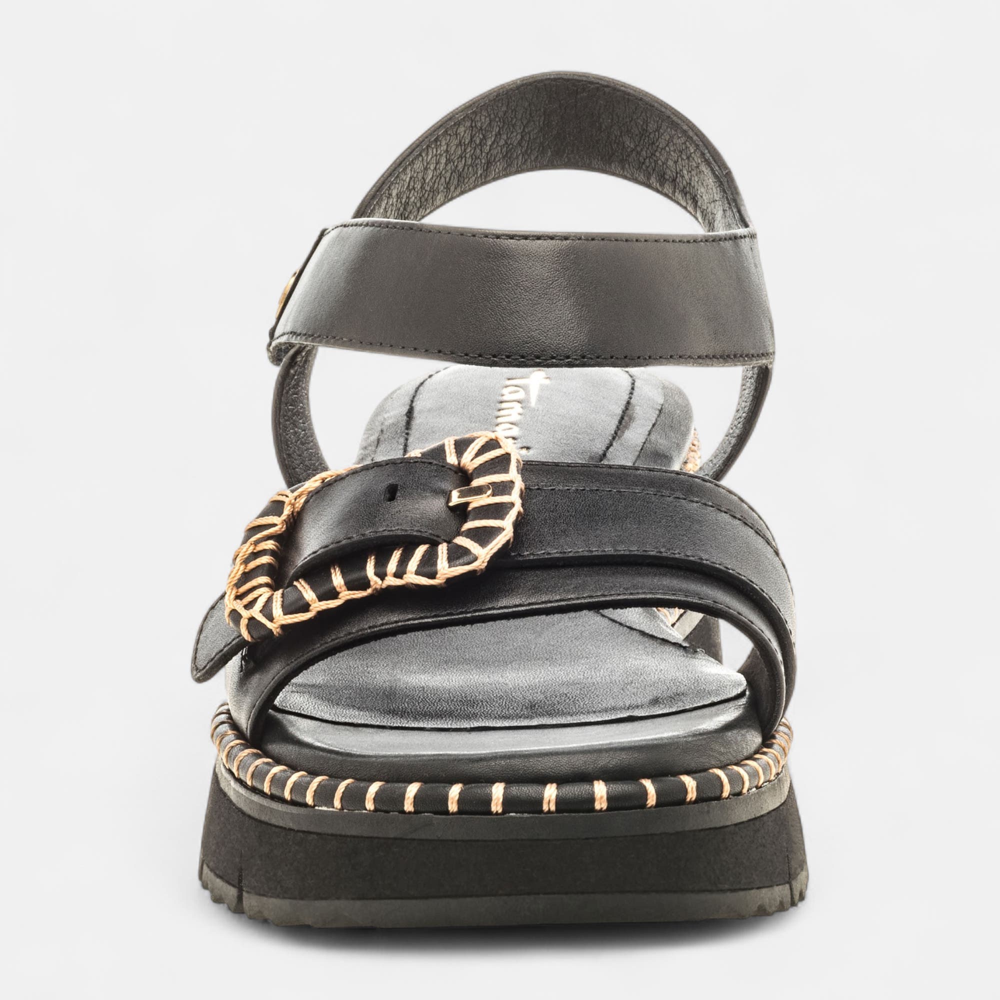 Sandales à talon compensé Femme en cuir noir