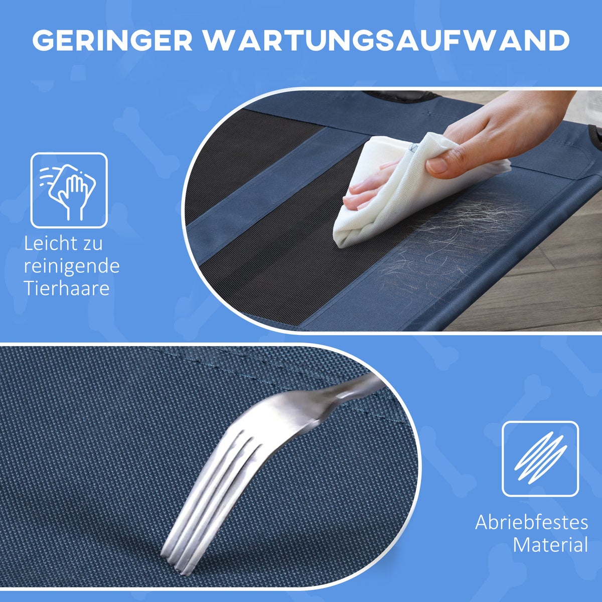 PawHut hondenbed, 122L x 92B x 23H cm, metaal, Oxford, Texteline stof, donkerblauw+zwart
