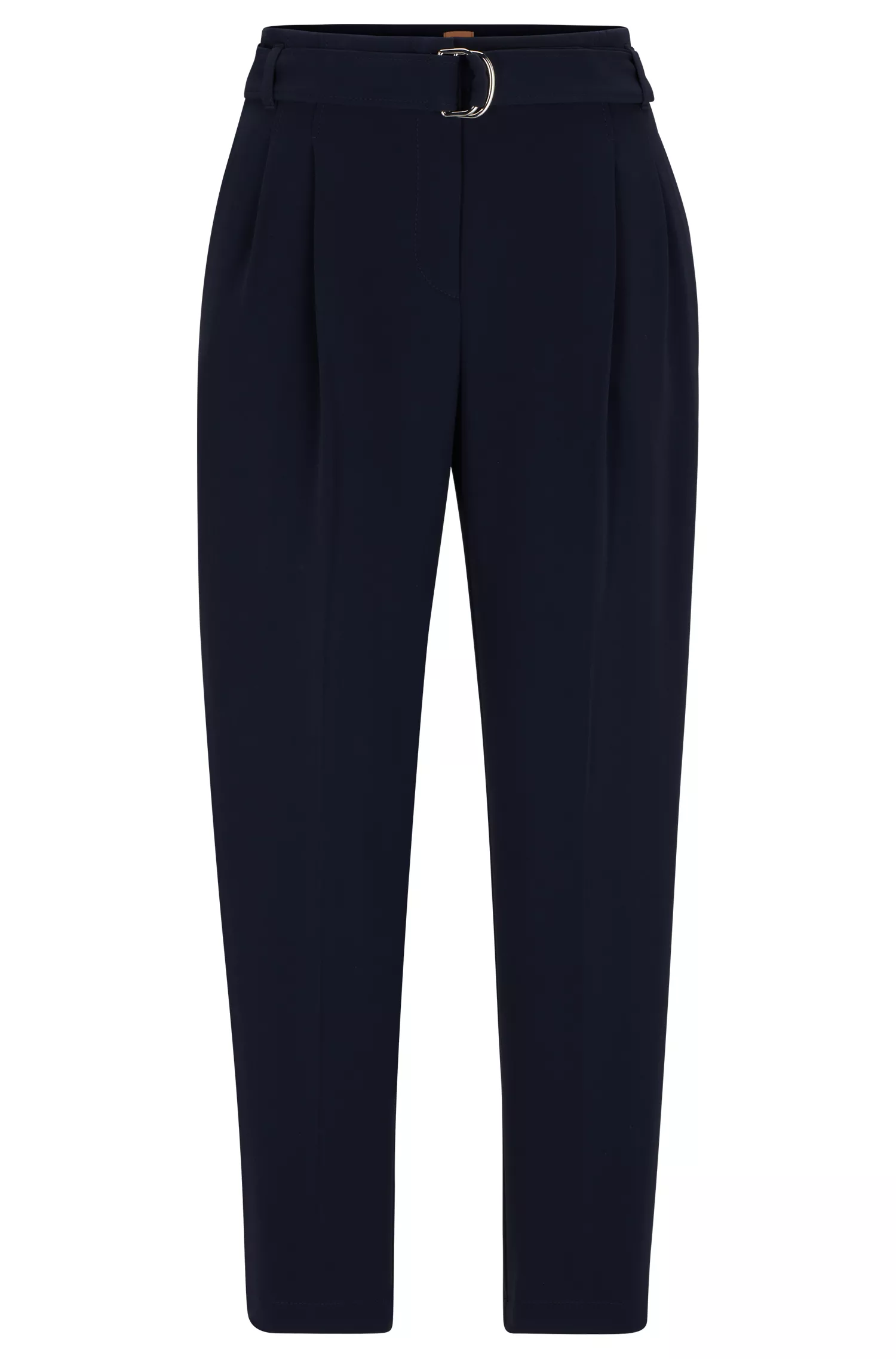 Calça BOSS Black-Belted de corte regular em crepe japonês.