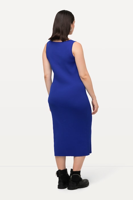 Strickkleid, Rippstrick, Slim, Midilänge, V-Ausschnitt, ärmellos