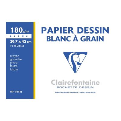 Clairefontaine Dessin à Grain - Pochette papier à dessin - 10 feuilles - A3 - 180 gr - blanc