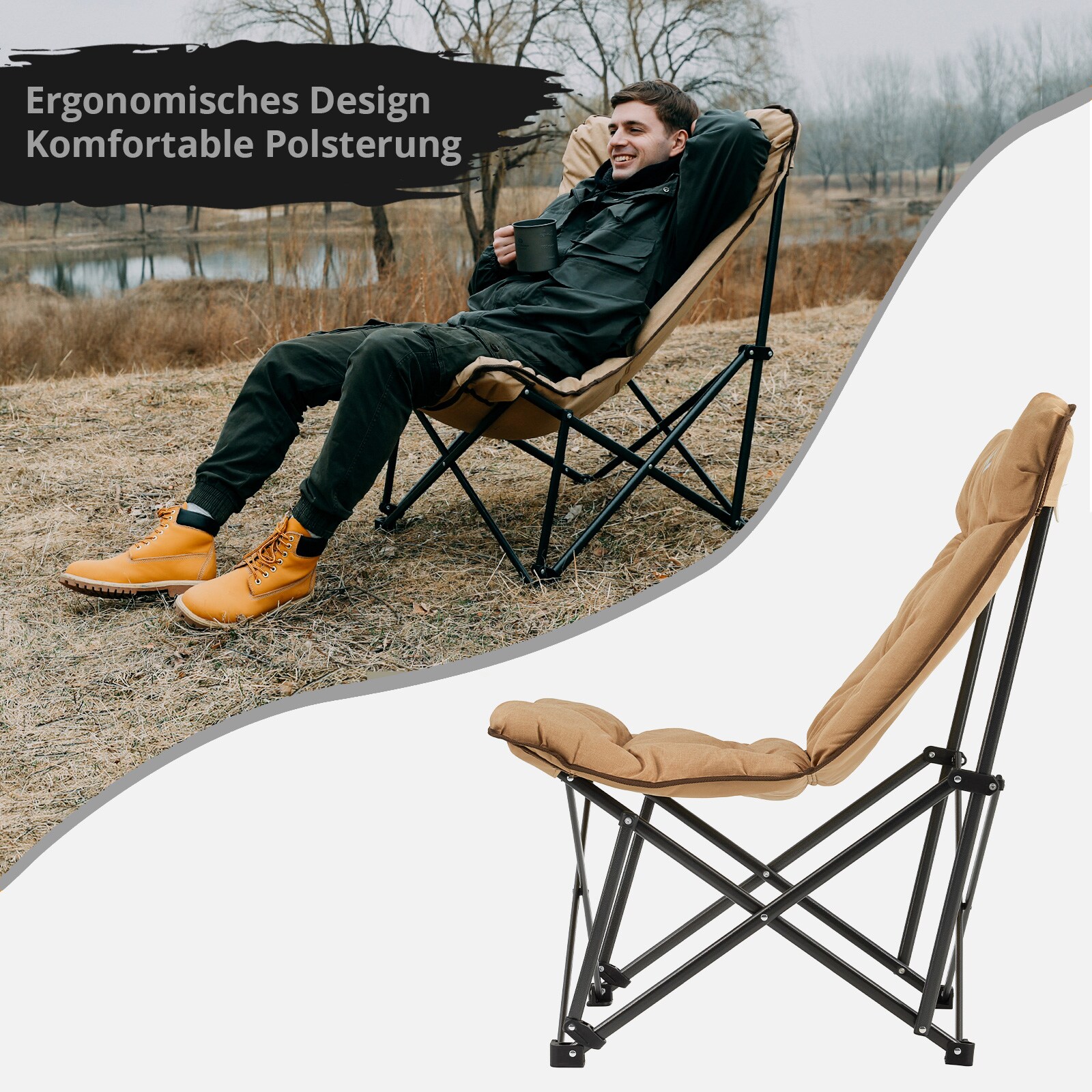 KINGCAMP Campingstuhl Lindon Relax Schmetterlingsstuhl Lounge Stuhl Stahl 136kg Farbe: beige