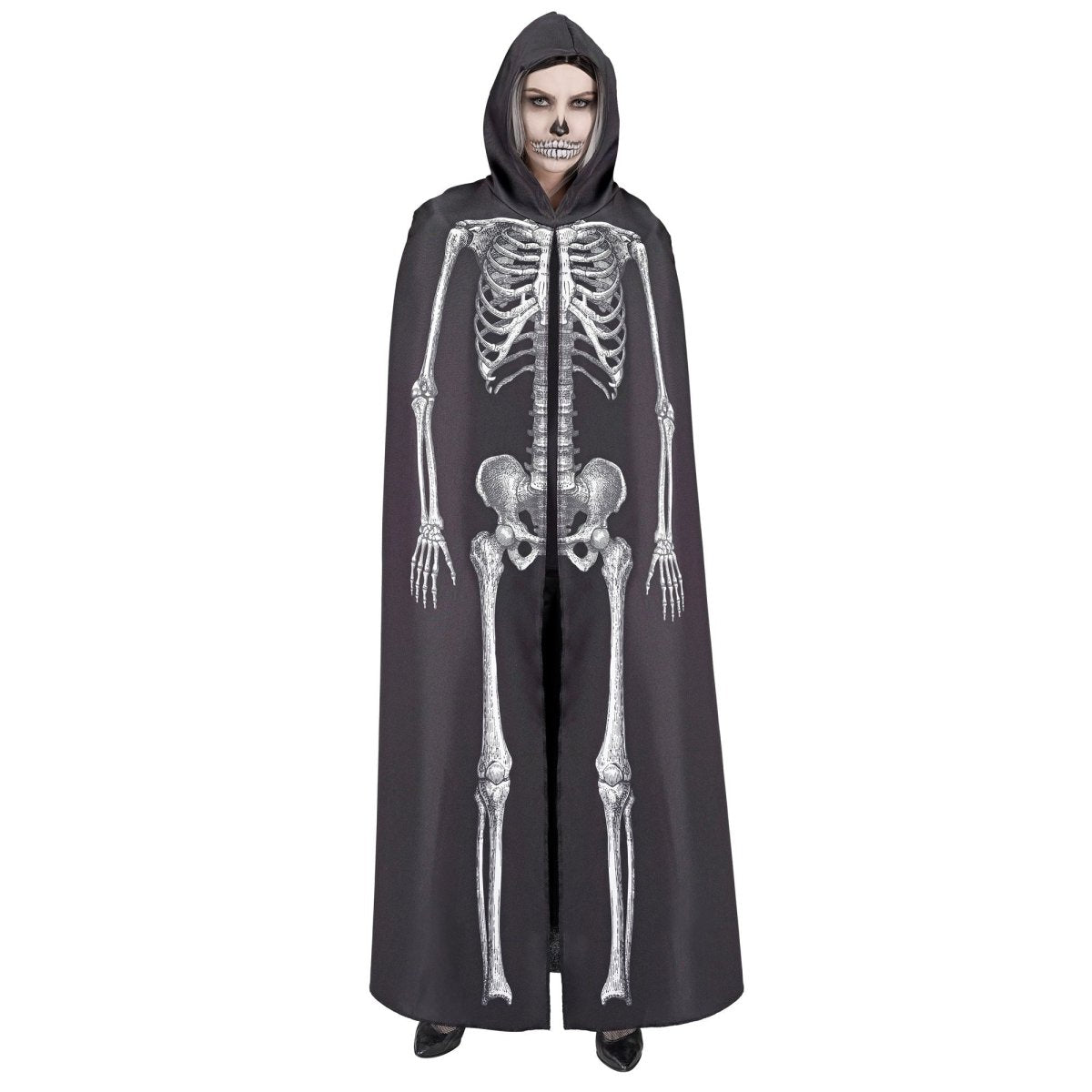 Halloween Cape Wit Zwart Skelet 1,5m