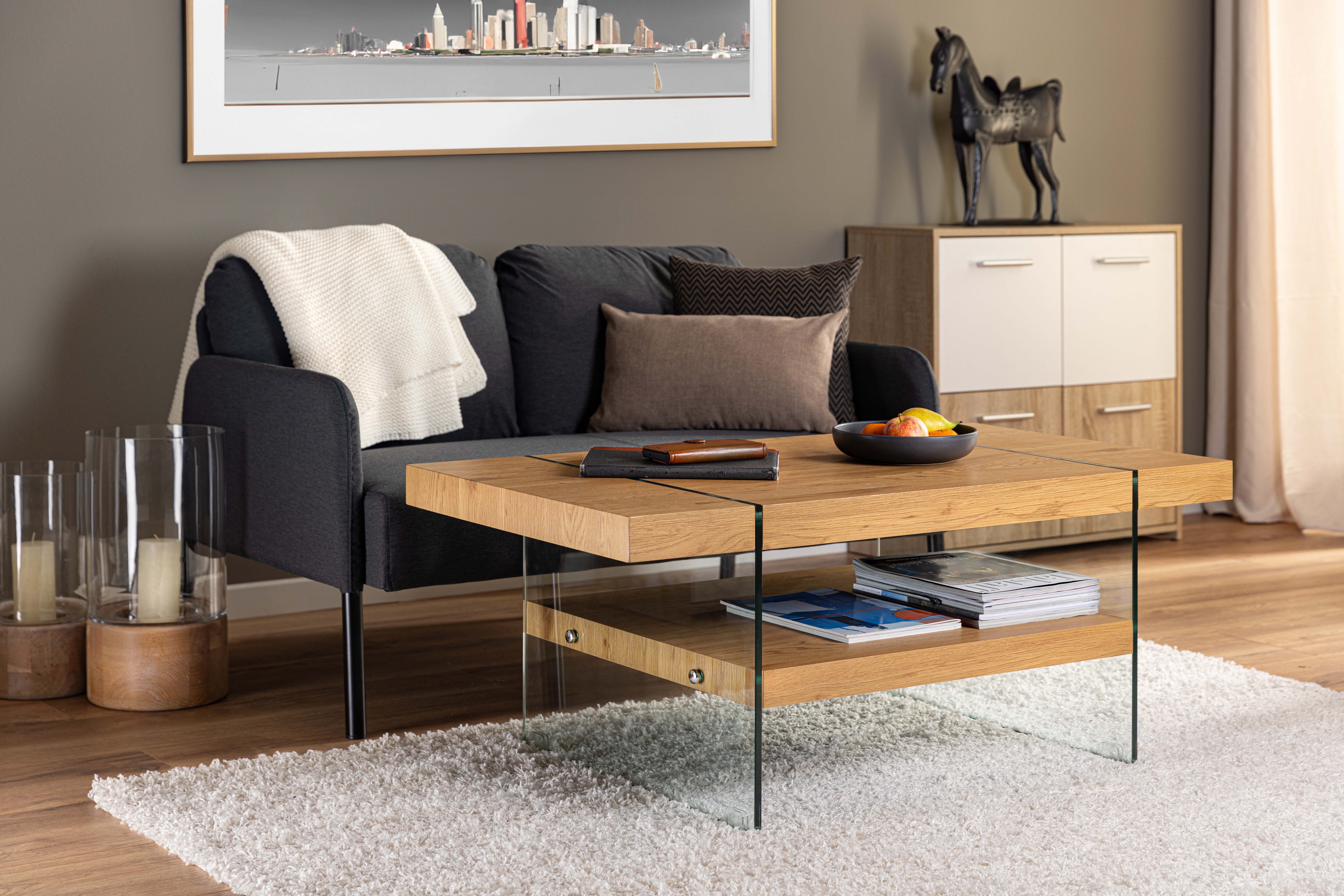 Inter Link Couchtisch Benina aus Holz und Glas