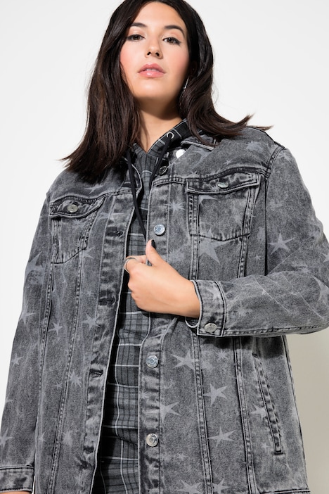 Jeansjacke, oversized, Sternen-Print