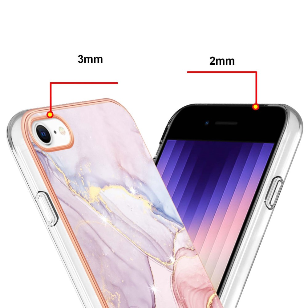 iPhone SE (2022/2020) / 8 / 7 / 6S Gummi Case Hülle Galvanisierter Rahmen Marble Marmor Design - Rosa / Roségold