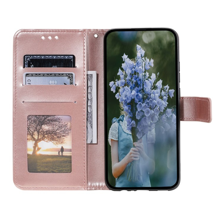 Samsung Galaxy S25 Leder Tasche Wallet - Mandala Flowers Imprint - Roségold
