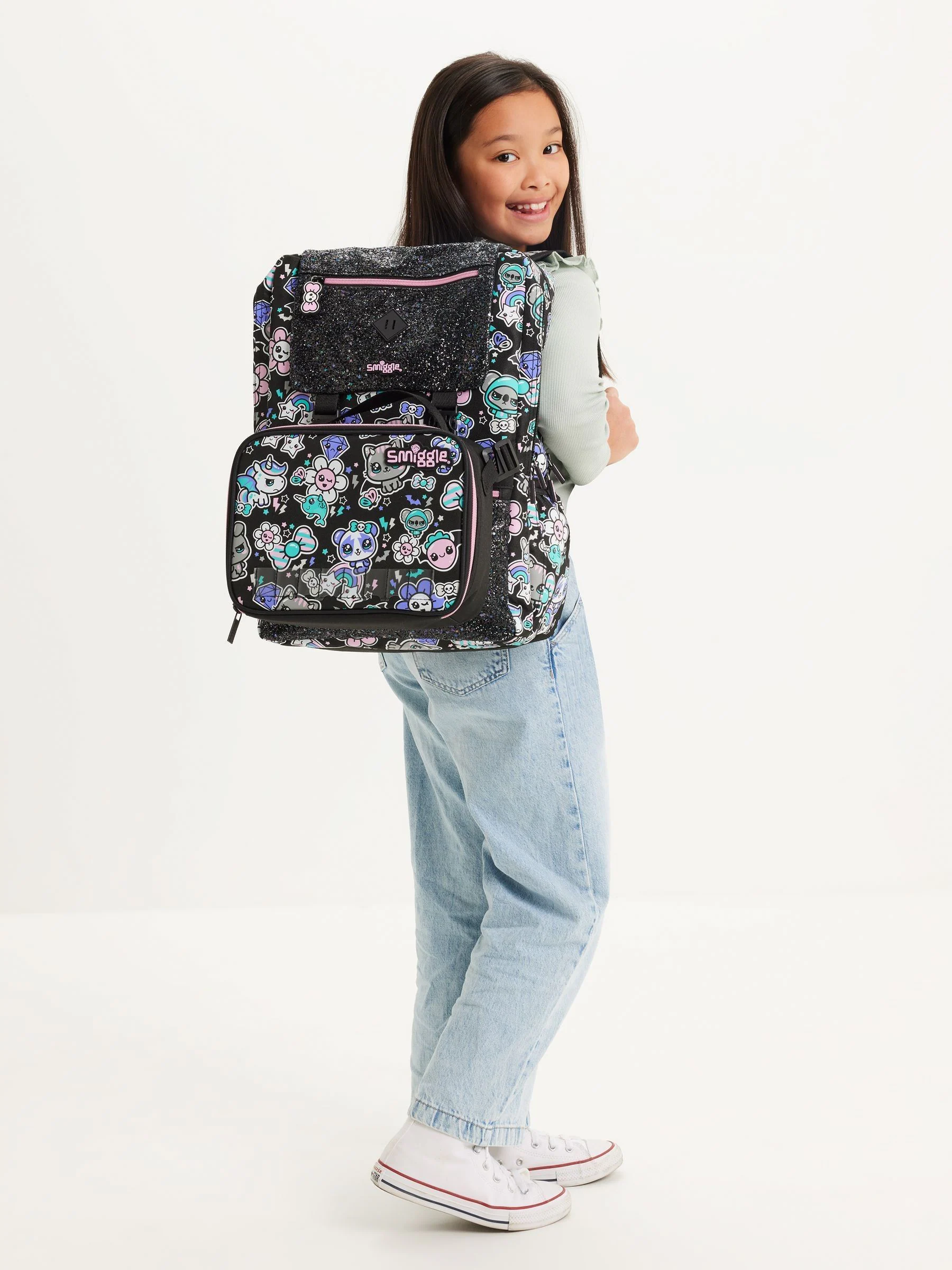 Zwart - Smiggle Trailblazer Foldover Attach Backpack