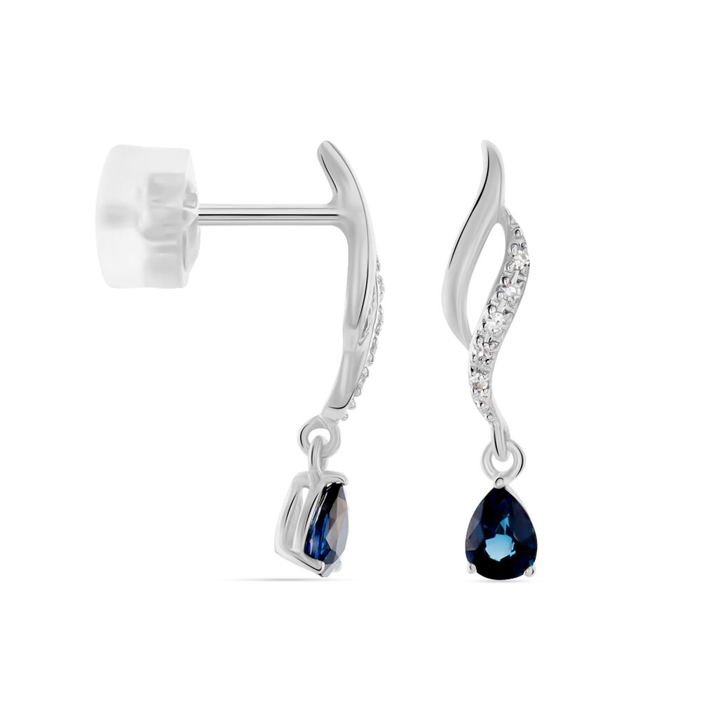 Boucles D'oreilles Puces Nolia Or Blanc Saphir Et Diamant