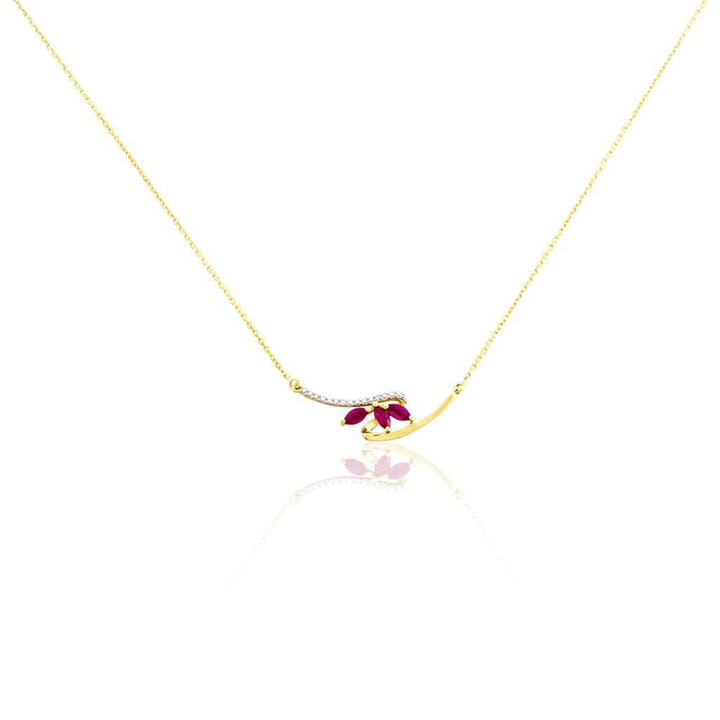 Collier Petale Or Bicolore Rubis Et Diamant
