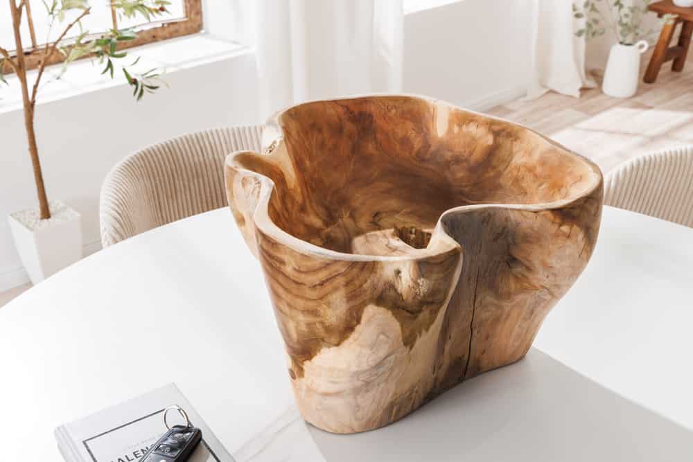 Einzigartige Schale FLOWERS 45cm natur Teak aus Wurzelholz