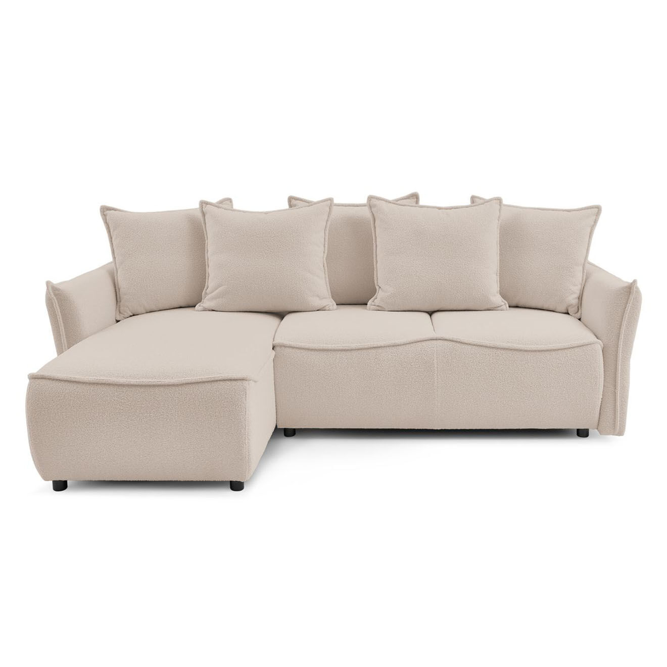 Bobochic Canapé d'angle gauche convertible bouclette Léon beige - 242x158x90 cm