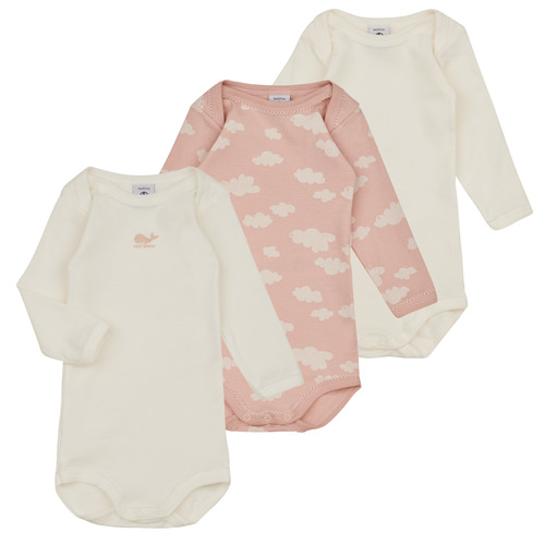 Petit Bateau - BODY US ML CLOUDY PACK X3 - Rose / Blanc