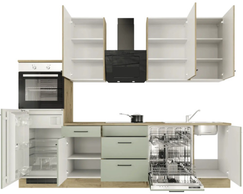 Flex Well keukenblok met apparatuur Cara 280 cm groen eiken mat gedemonteerd omkeerbaar 00012744